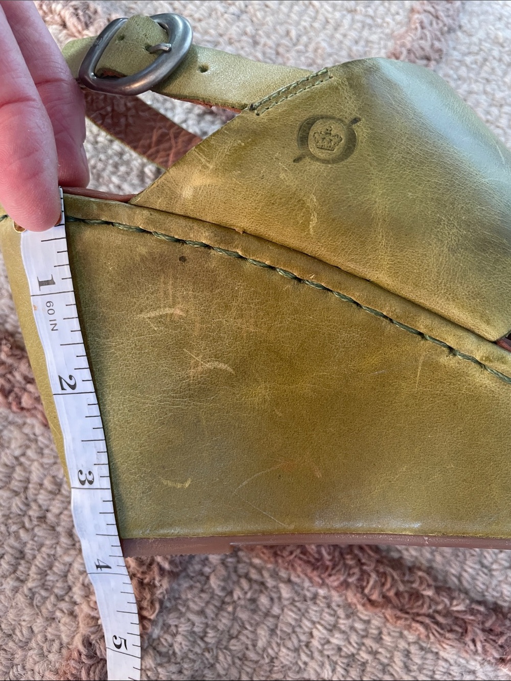 Born Olive Green Leather Wedge Straps Slingbacks Sandals Size 9 - Picture 14 of 14